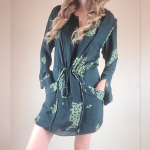 ALC Long Sleeve Classy Party Floral Mini Dress 100%Silk Size S/P